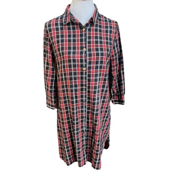 Zara Woman Plaid Flannel Midi Shirt Dress Black Red White Size Medium - Picture 1 of 5
